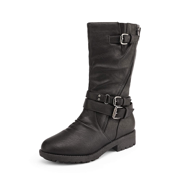 Kids Buckle Knee High Boots - BLACK -  0